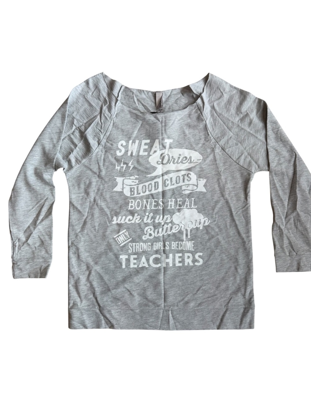 NWT Tough Teacher Gray Thread Tank Raw Edge Neckline 3/4 Sleeve Size Small